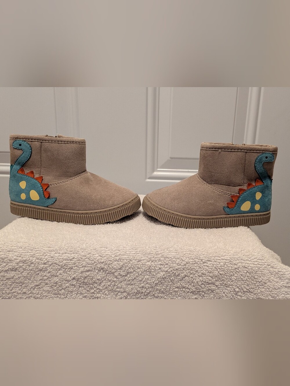 Cat & Jack Childrens Taupe Boots with Dinosaur Accent
